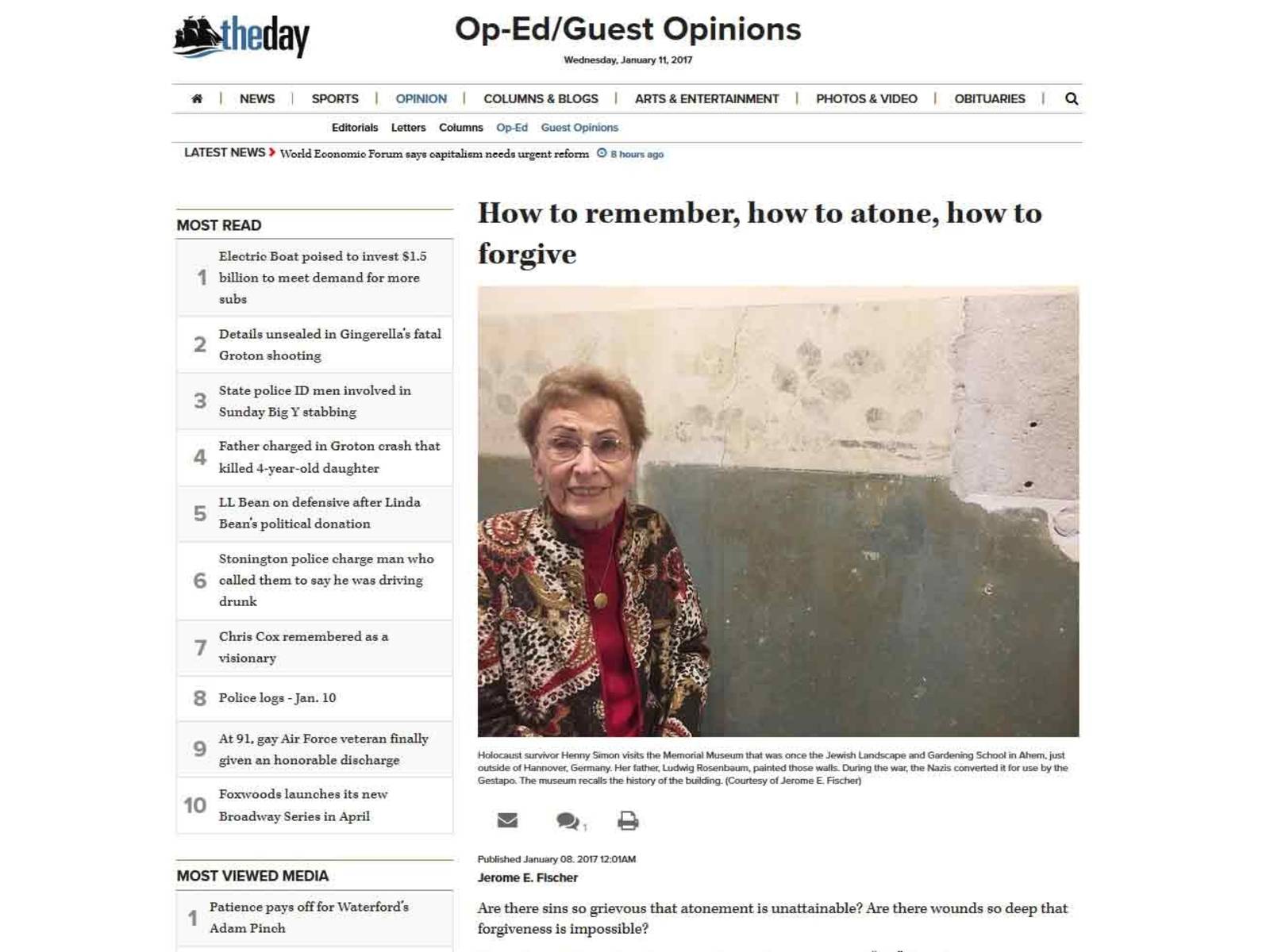 Essay zu Riga-Gedenken in US-Tageszeitung "The Day"